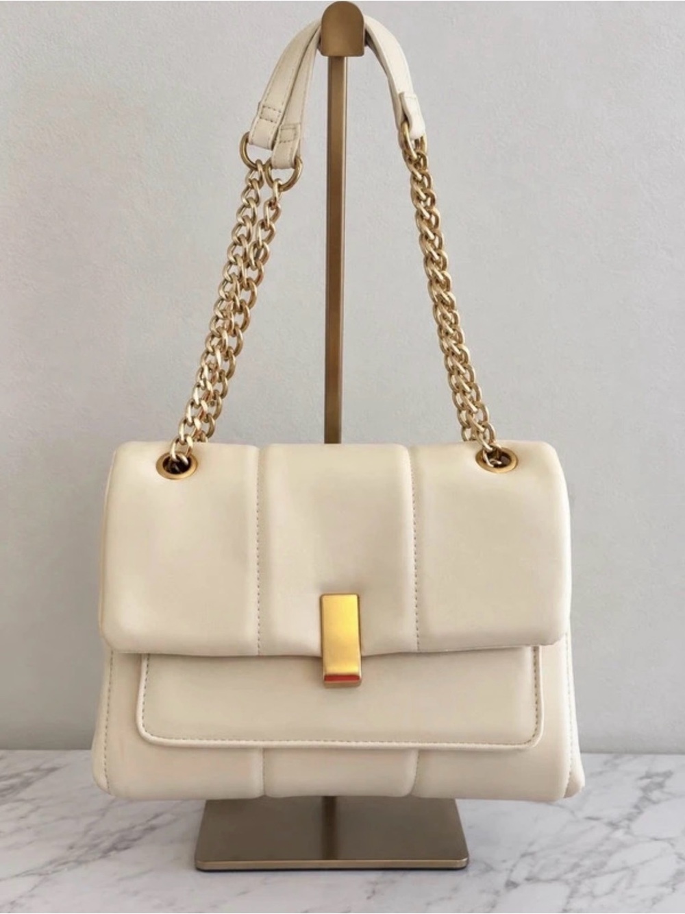 Primark Cream Quilted Chain-Handle Shoulder Bag